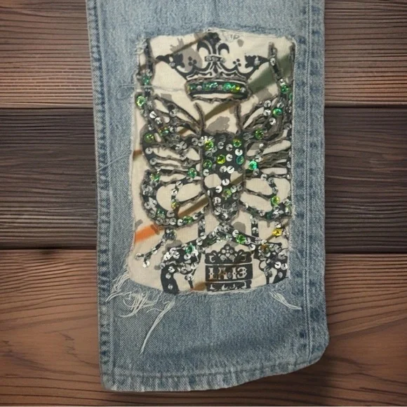 VTG Levi's 501 Upcycled Custom Patchwork Distressed Jeans Womens 33x36 ISA